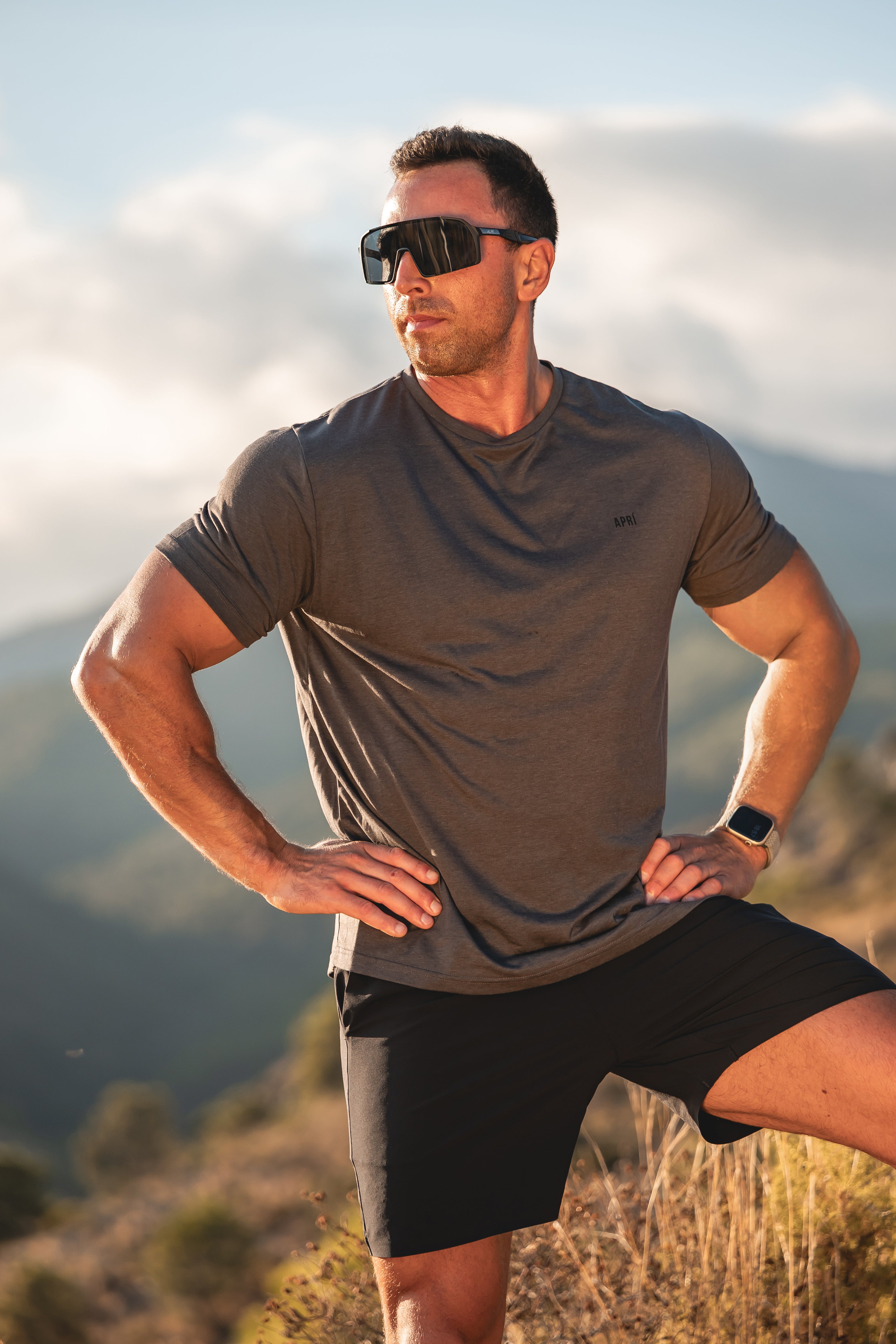Asphalt Lyocell T-Shirt Running Person in the Mountains