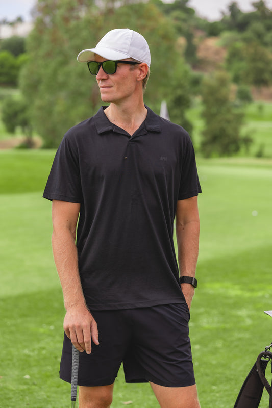 Golf player in Lyocell Polo Golf Shirt on golf course